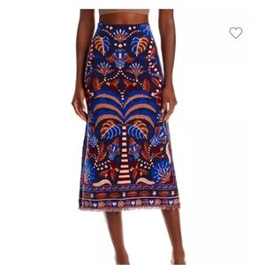 NEW FARM RIO Nature Beauty Blue Scarf Knit Midi Skirt Size XS NWT
